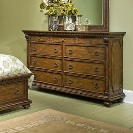 Traditional 9 Drawer Large Dresser with Hidden Trays and Side Storage